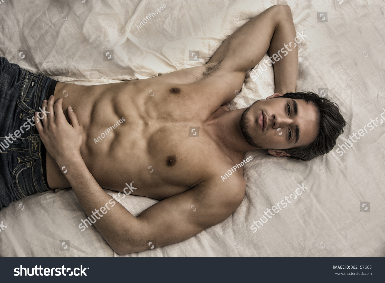 Shirtless Sexy Male Model Lying Alone Foto Stok 382157668 Shutterstock