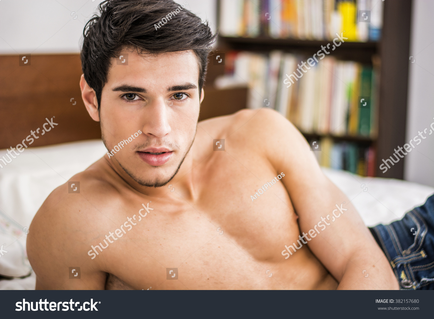 Shirtless Sexy Male Model Lying Alone Stok Fotoğrafı 382157680 Shutterstock