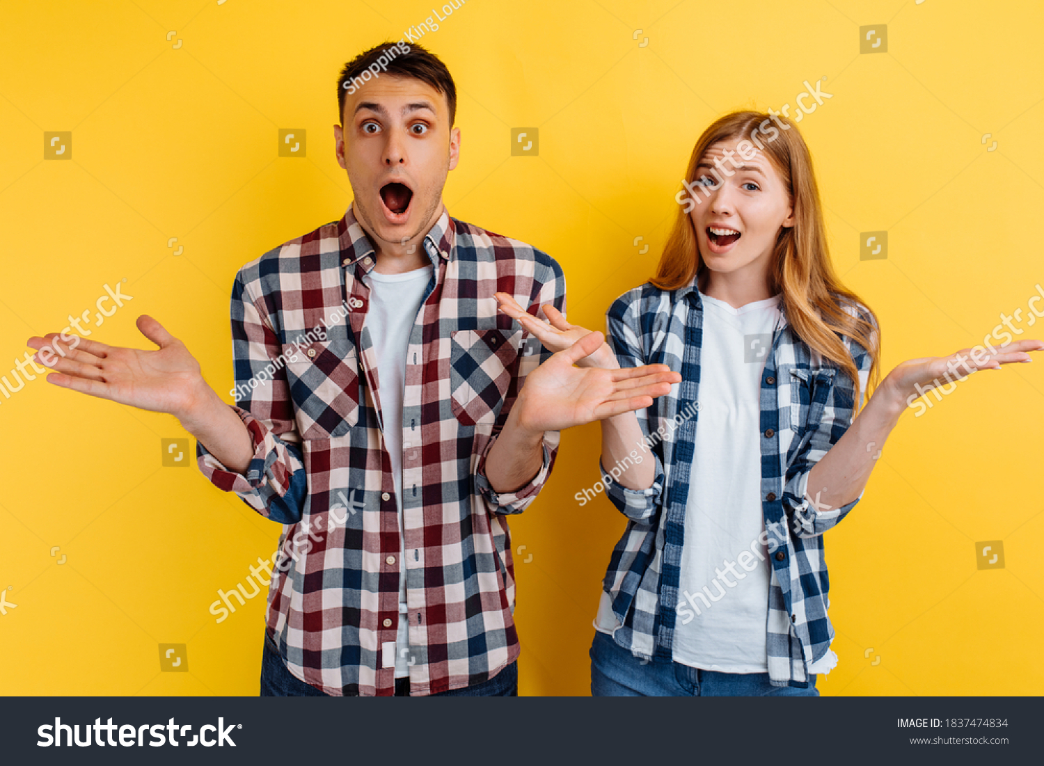 Shocked Excited Young Couple Man Woman Stock Photo 1837474834 ...