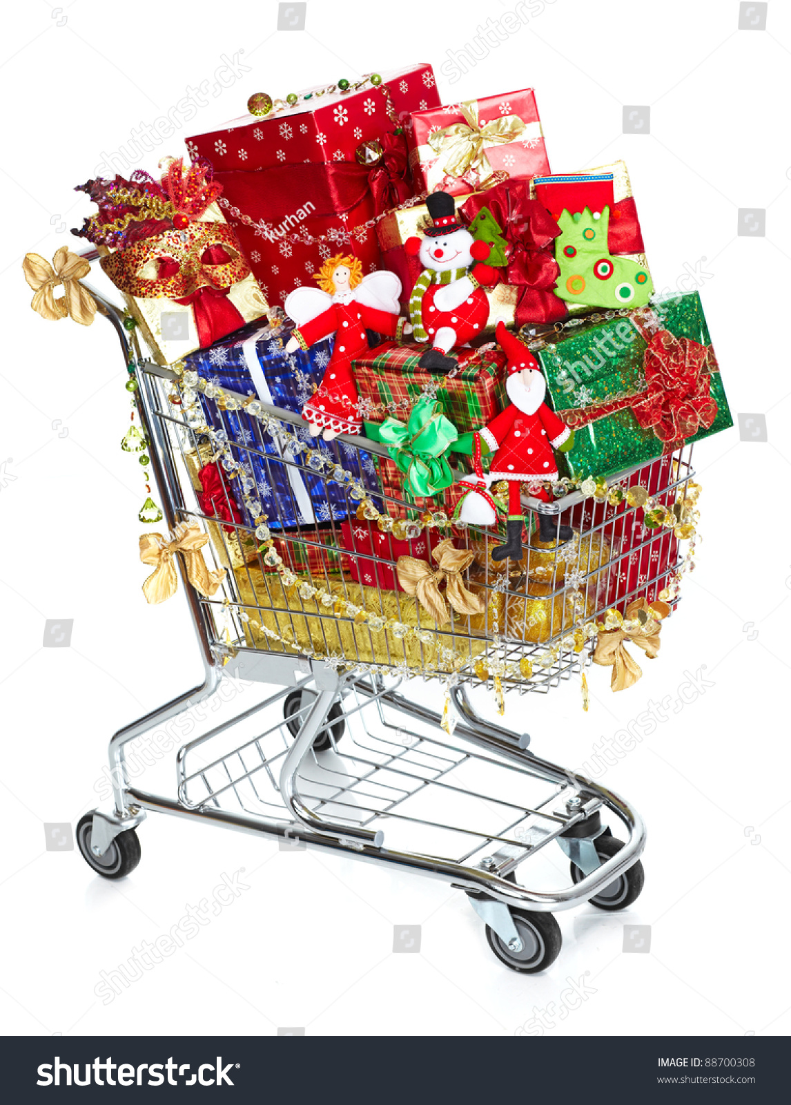 shopping cart christmas gifts presents isolated stock shopping cart christmas gifts presents isolated stock