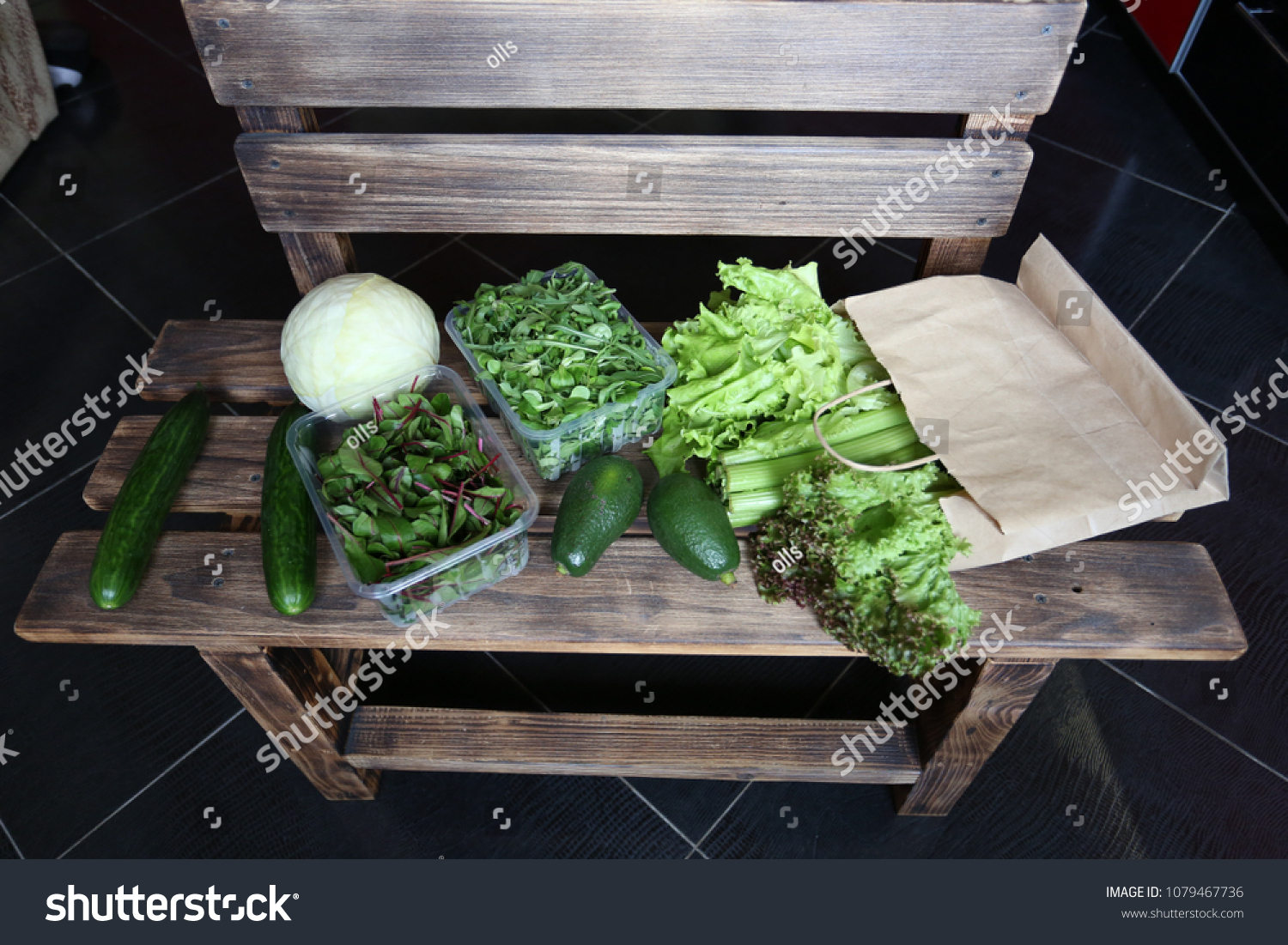 Shopping Vegetables Proper Nutrition Lettuce Spinach Food And Drink Stock Image 1079467736