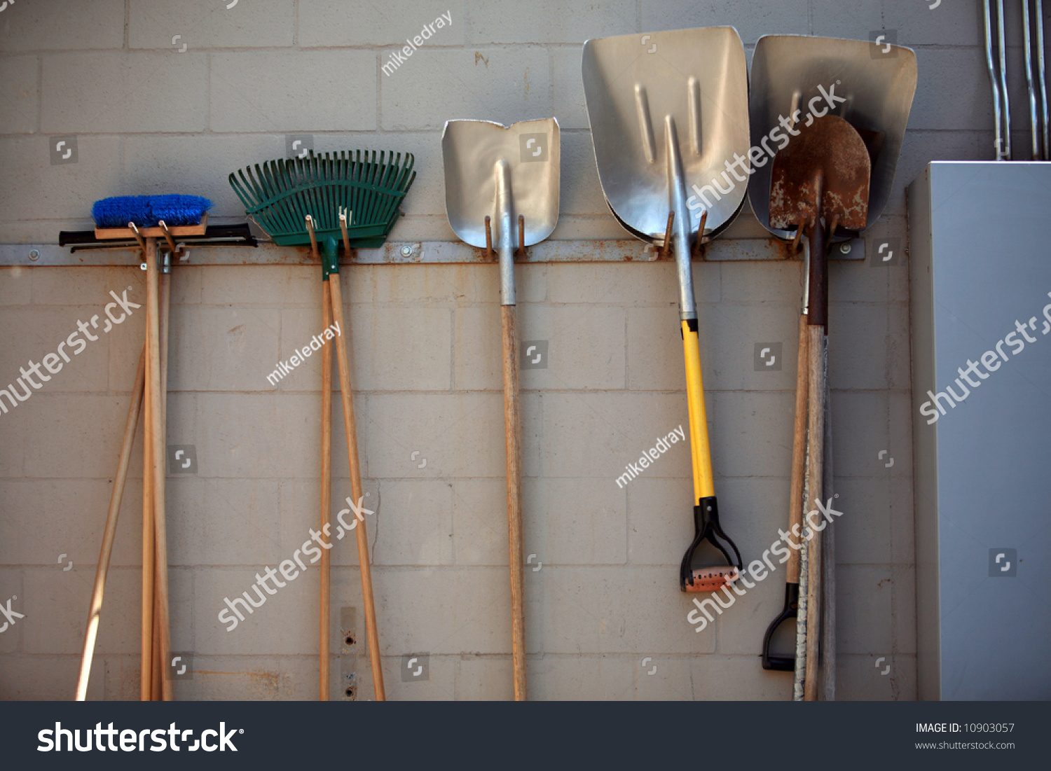 Shovels Rakes Brooms Hang On Wall Stock Photo (Edit Now) 10903057