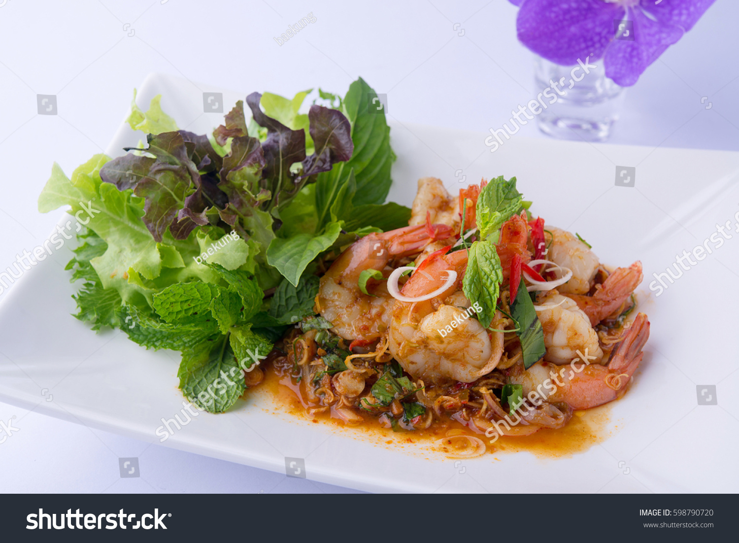 Shrimp Salad Lemon Grass Mint On Stock Photo Edit Now 598790720