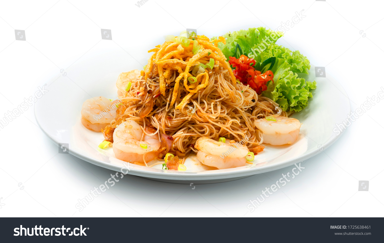 Thin Rice Noodles Images Stock Photos Vectors Shutterstock   Stock Photo Shrimps With Thin Noodles In Sweet Chili Paste Sour Sauce Ontop Fried Egg Cutlet Thai Food 1725638461 