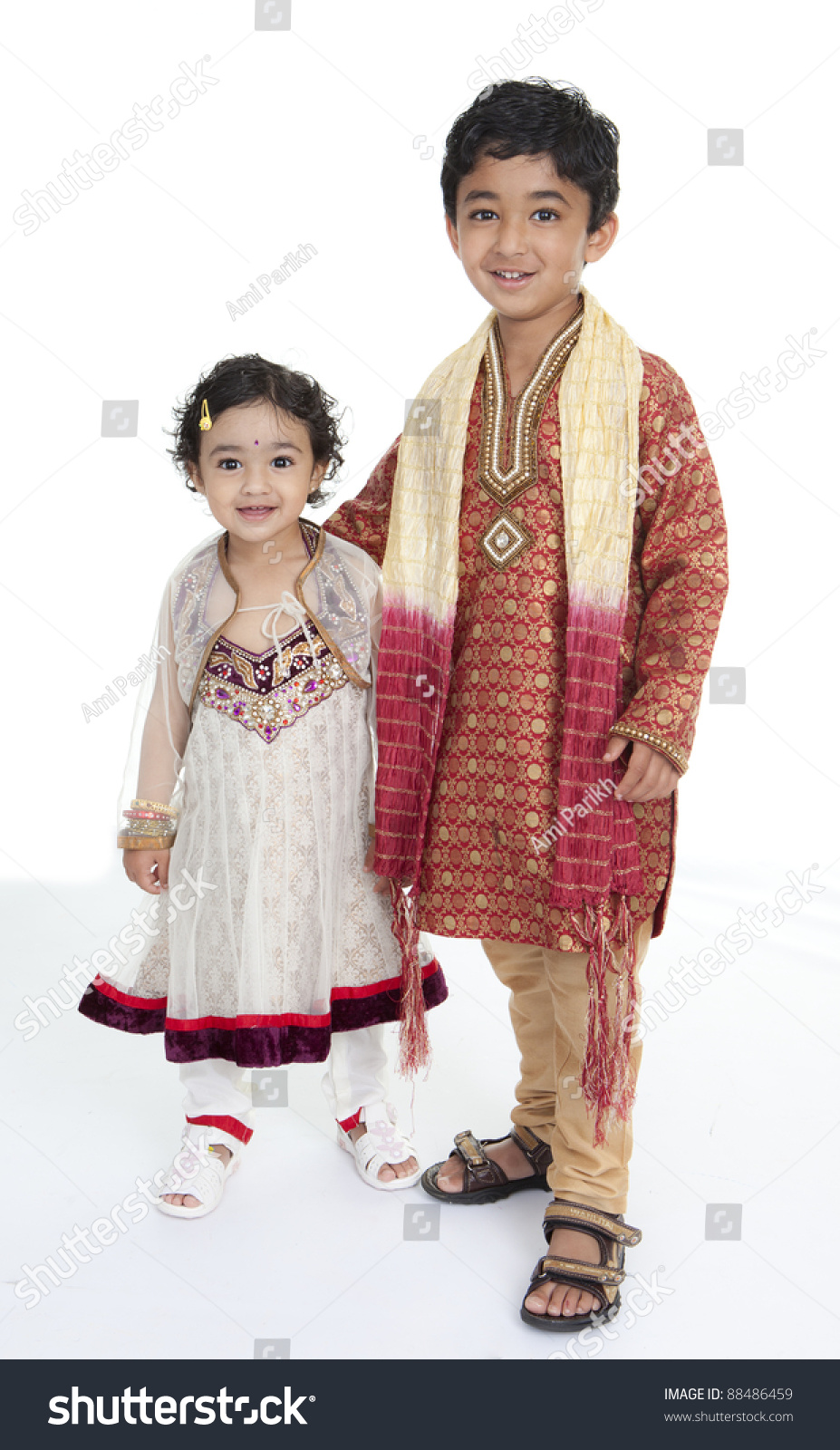 Siblings Display Traditional Indian Costumes Stock Photo 88486459 ...