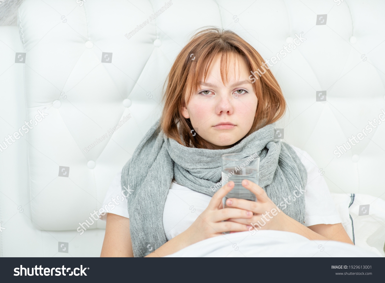 Sick Girl Sitting On Bed Glass Stock Photo 1929613001 | Shutterstock