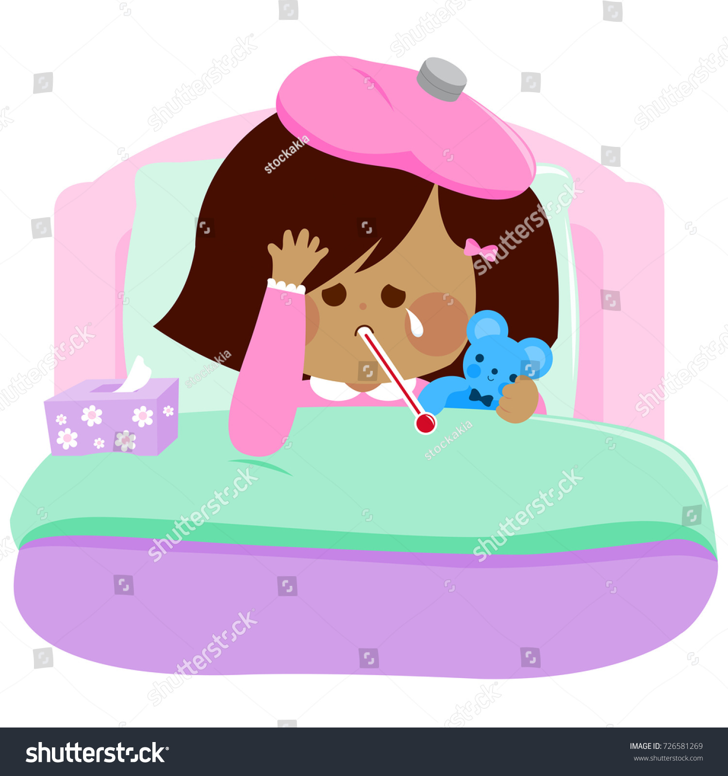 Sick Little Girl Her Bed Holding Stock Illustration 726581269 ...