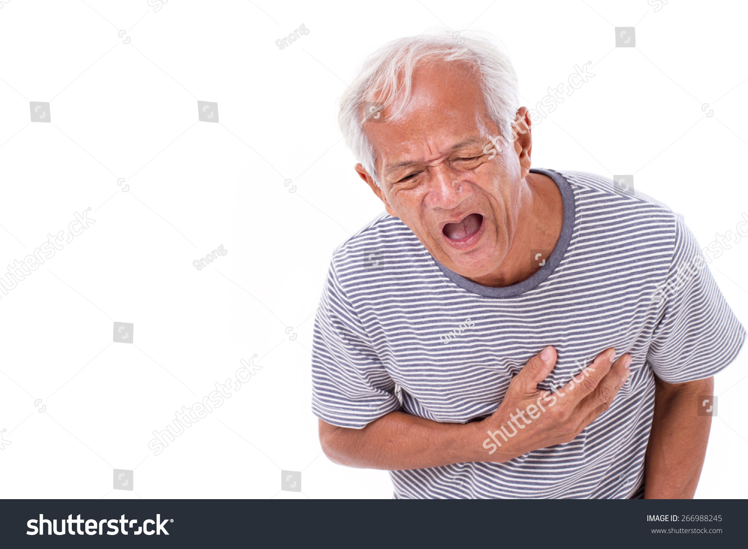 Sick Old Man Suffering From Heart Attack Or Breathing Difficulties ...