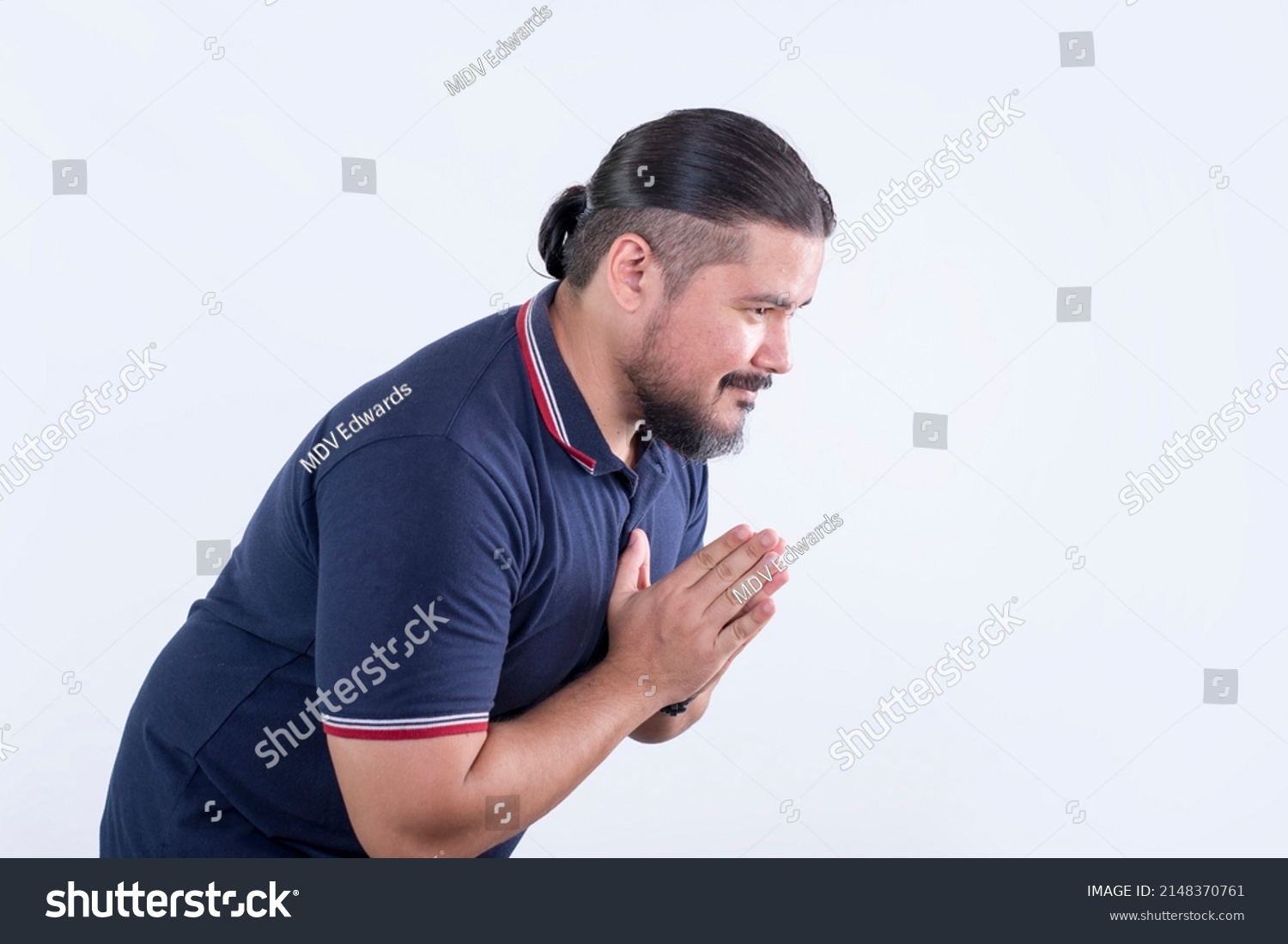 Side View Bearded Man Bowing Down Stock Photo 2148370761 | Shutterstock