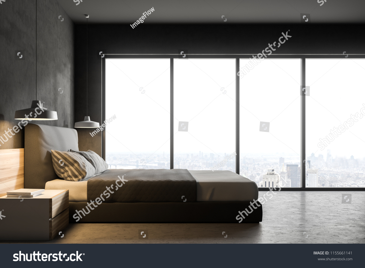 Side View Modern Bedroom Gray Walls Stock Illustration 1155661141