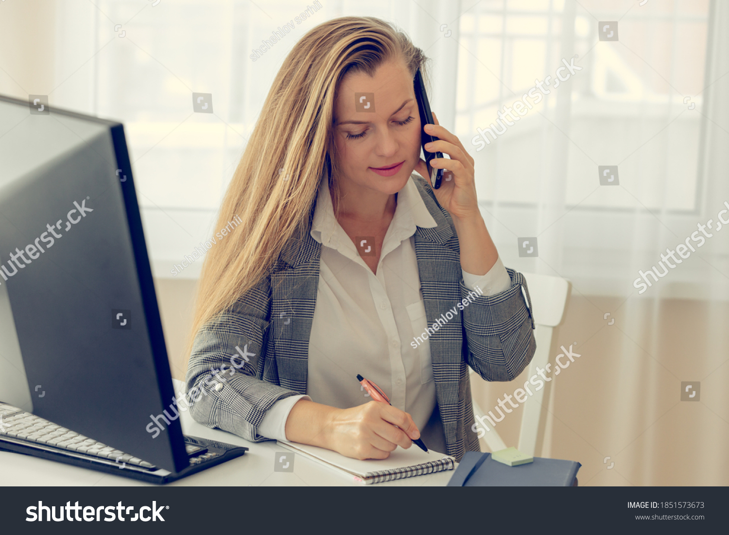 Side View Woman White Shirt Plaid Stock Photo 1851573673 | Shutterstock