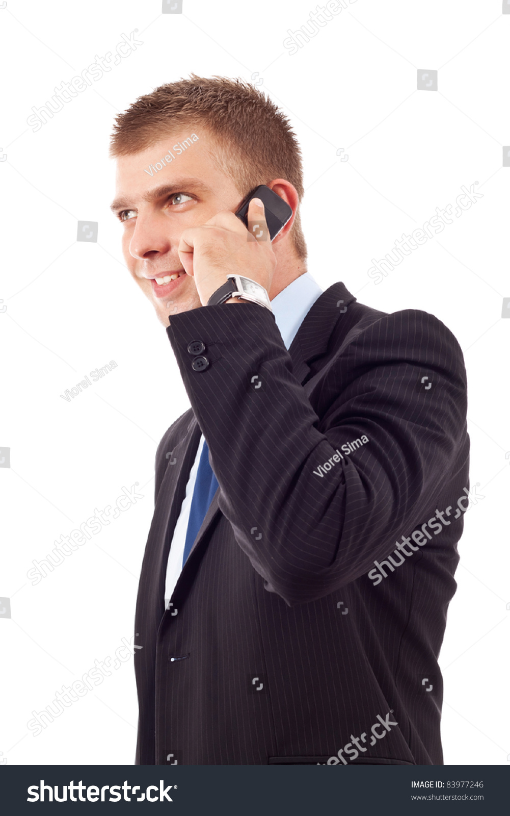 Side View Of A Young Business Man Talking On The Mobile Phone, Isolated ...