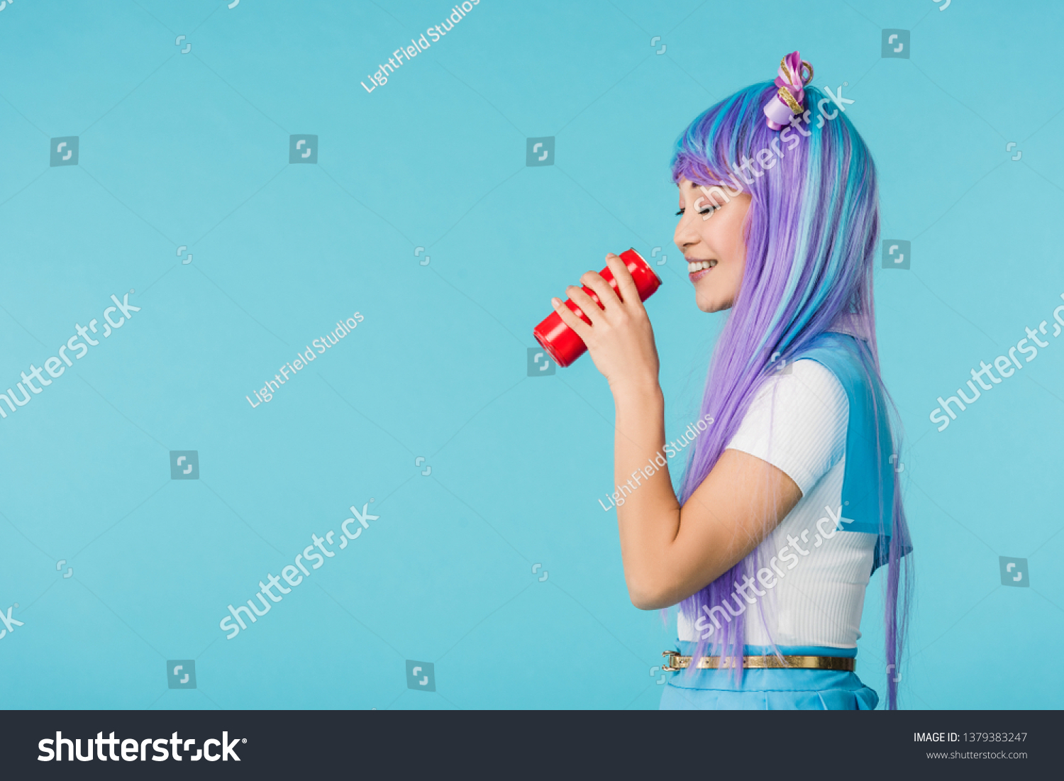 Side View Anime Girl Drinking Beverage Royalty Free Stock Image