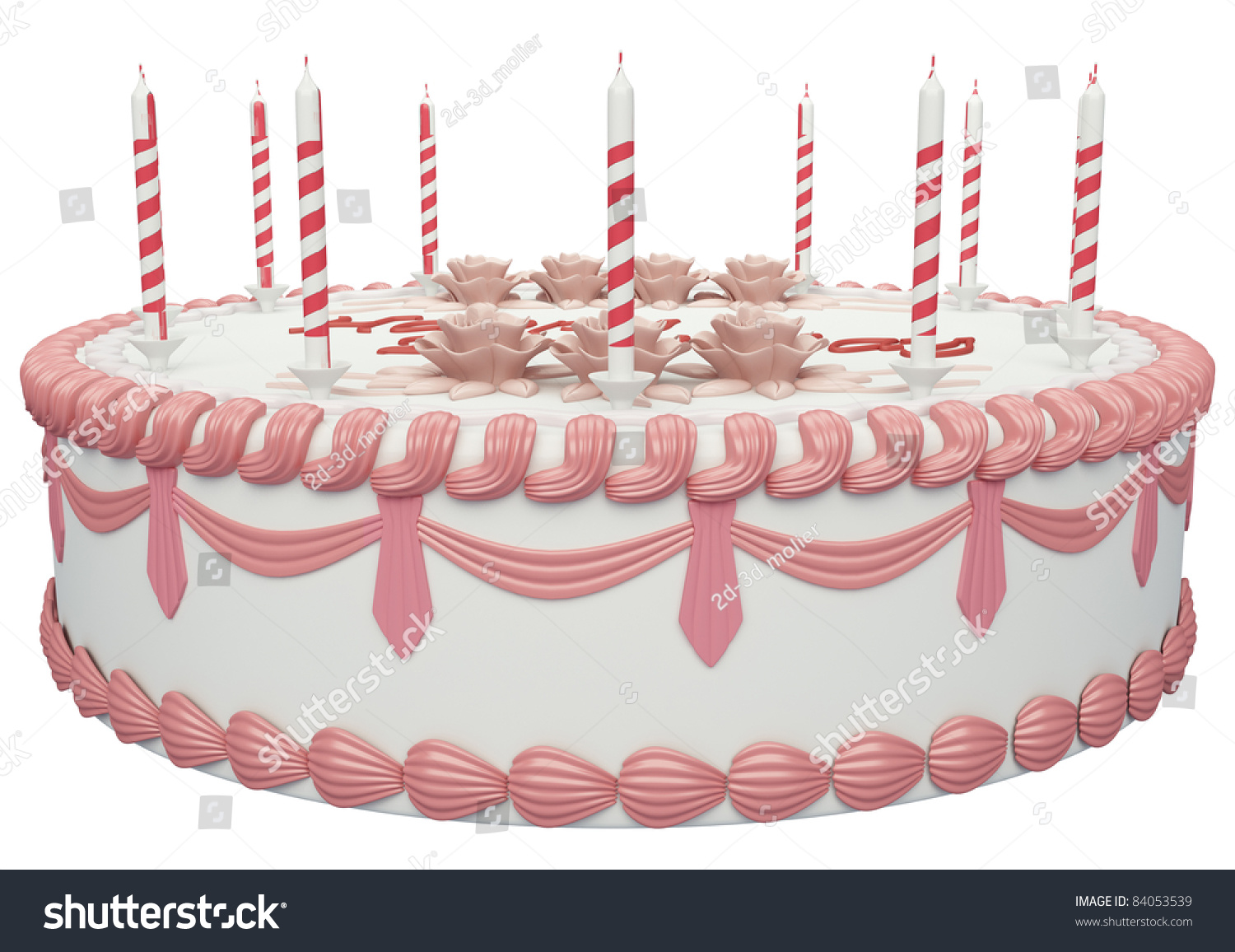 Side View Birthday Cake Candles Roses Stock Illustration 84053539