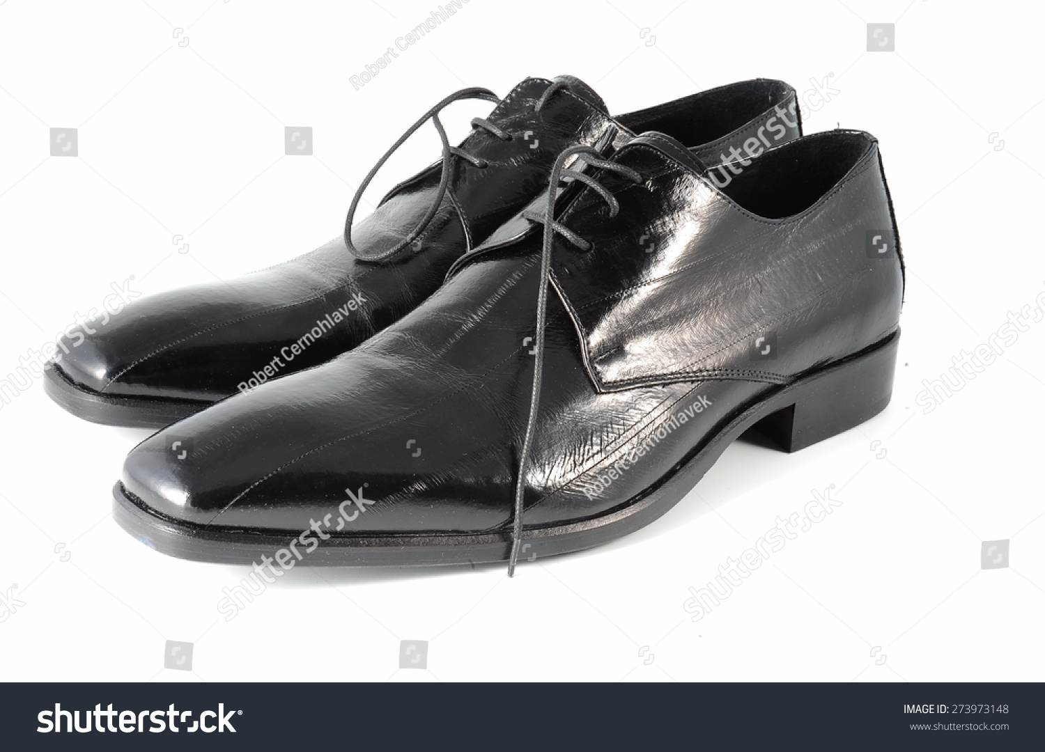 Side View Of Men'S Patent Shoes With Untied Shoelaces Stock Photo ...