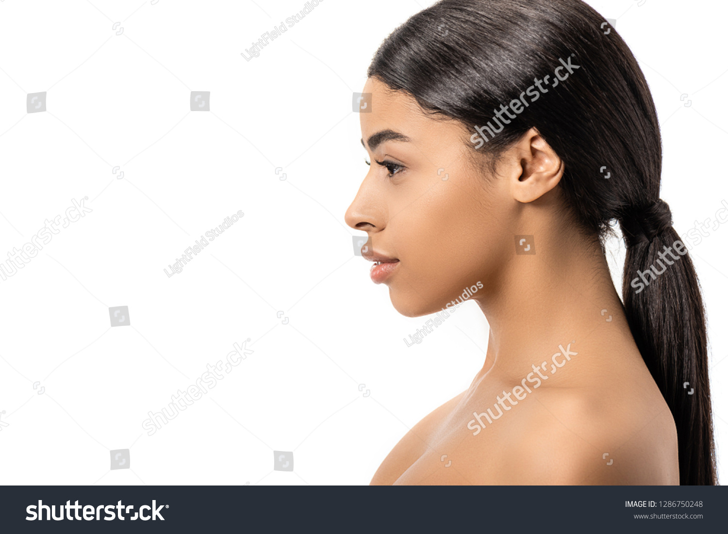 Side View Naked Brunette African American Foto Stok