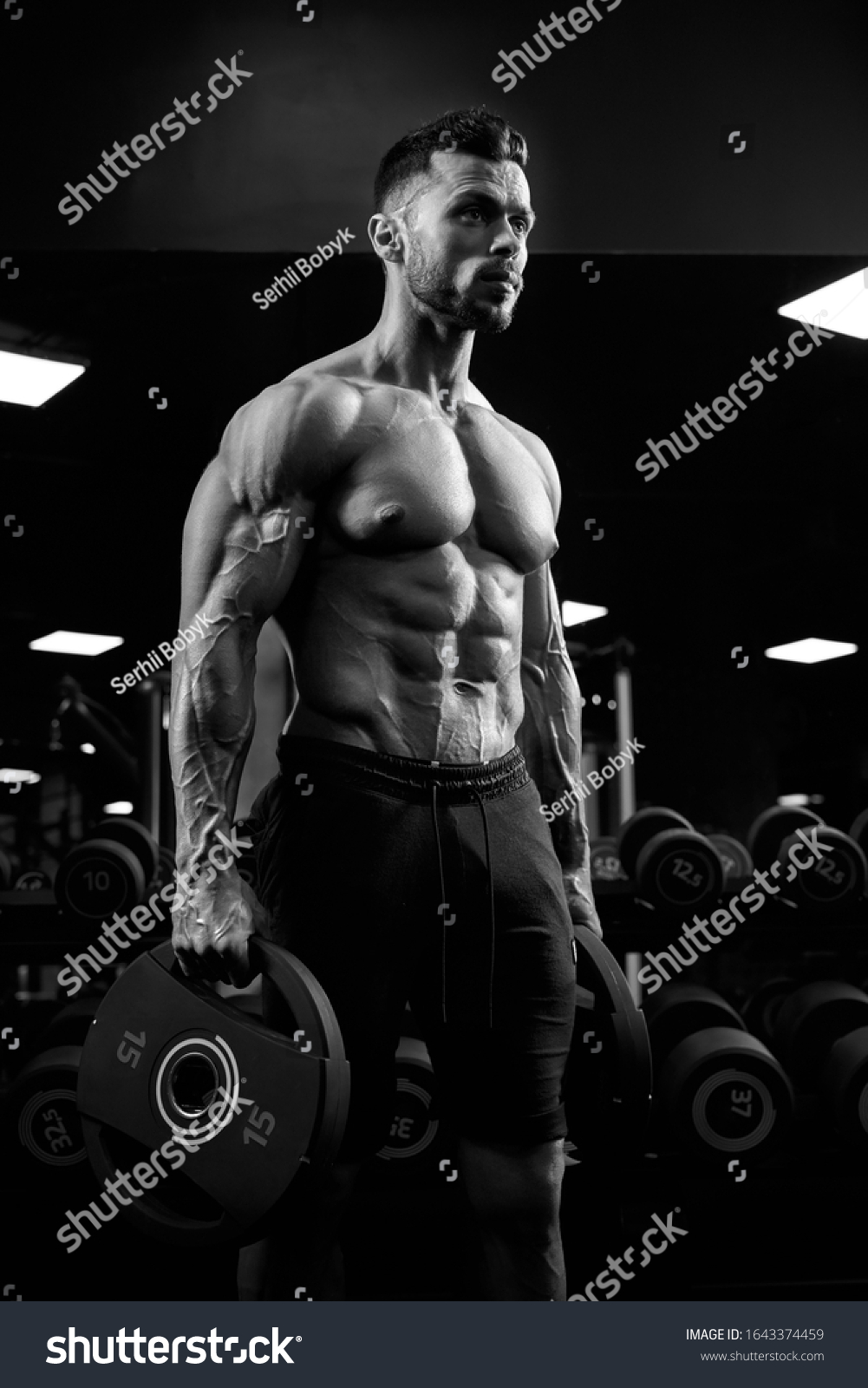 Side View Shirtless Tensed Male Bodybuilder Stock Photo 1643374459 ...