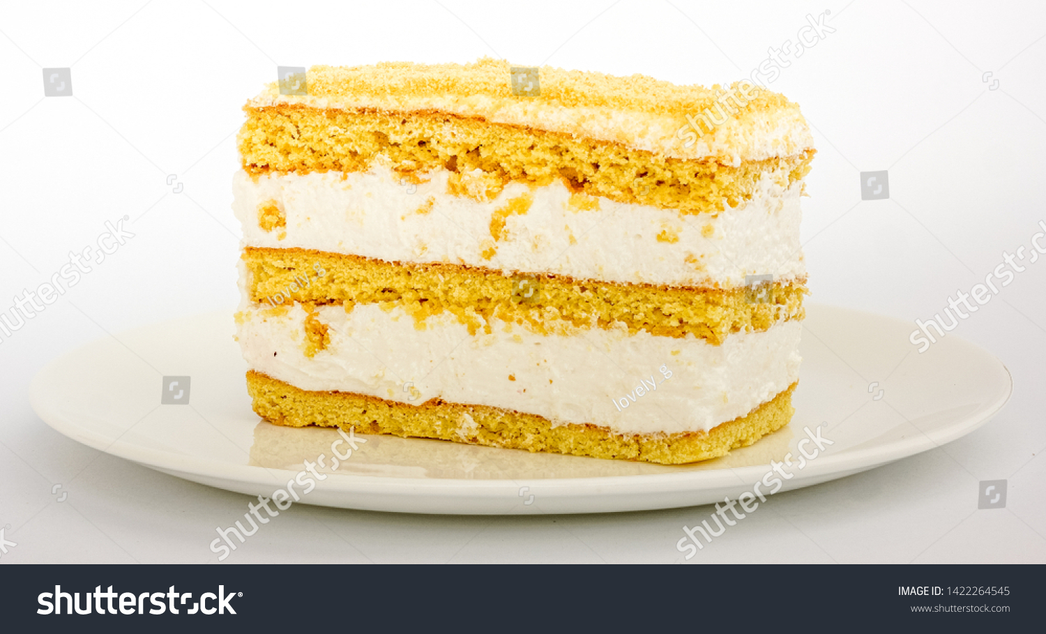 Side View Lemon Cakewith Cream Layers Stock Photo 1422264545 