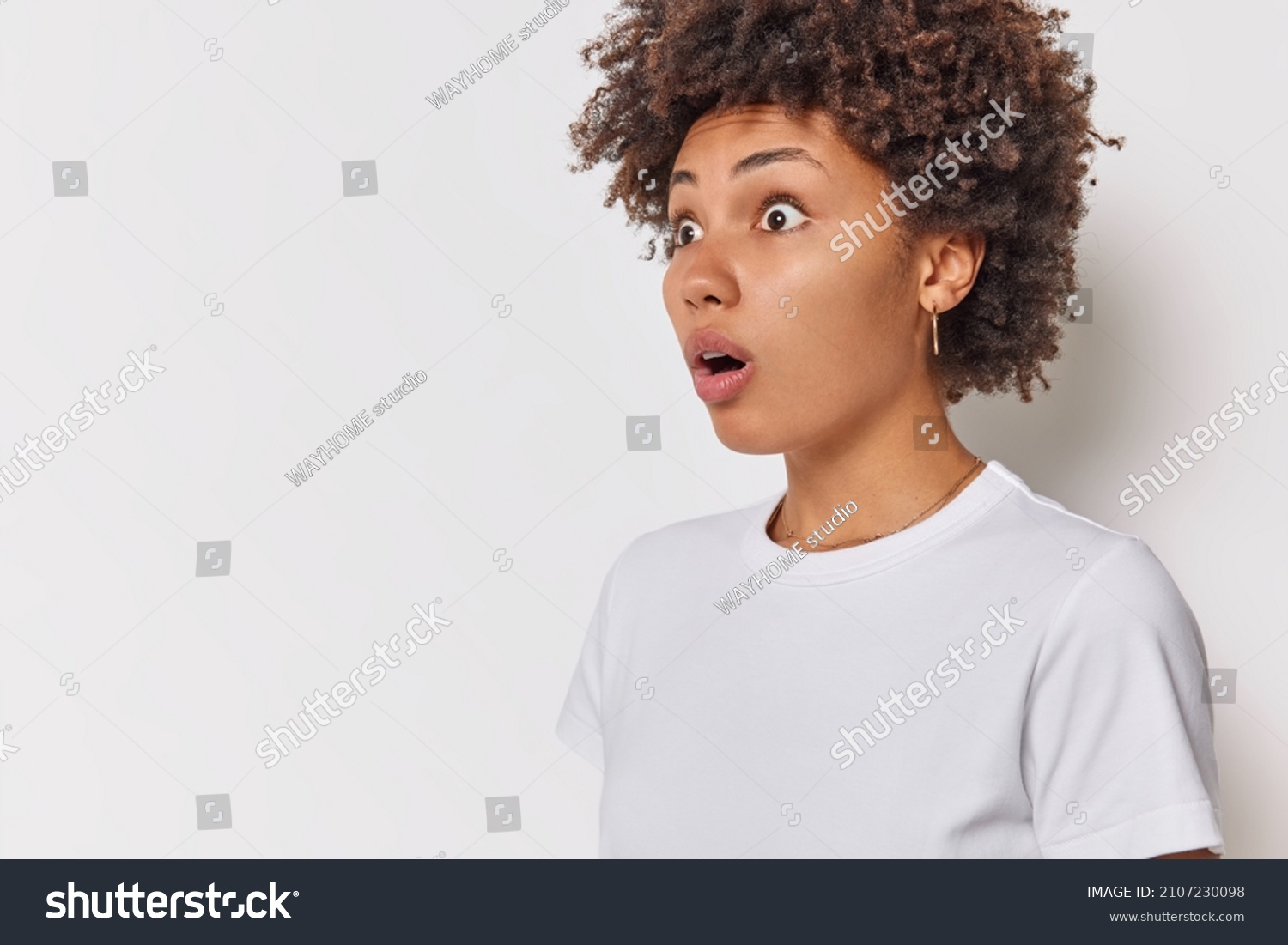 Sideways Shot Shocked Impressed Woman Stares Stock Photo 2107230098 ...