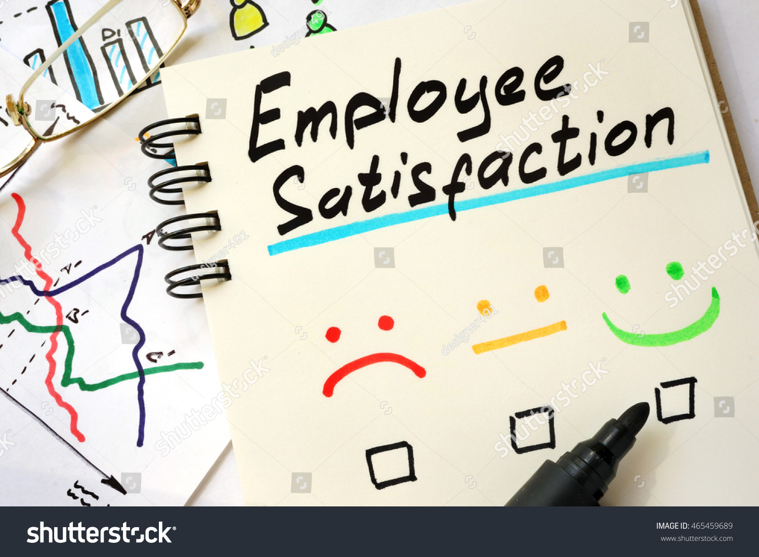 Sign employee satisfaction on a page of notebook.