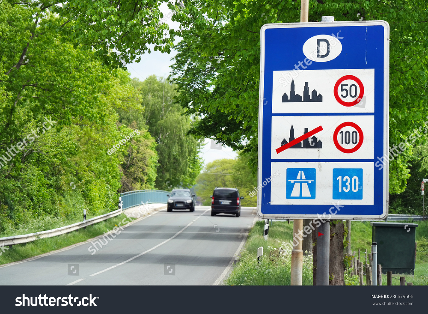 Sign Of Speed Limits At The German Border Stock Photo 286679606 ...