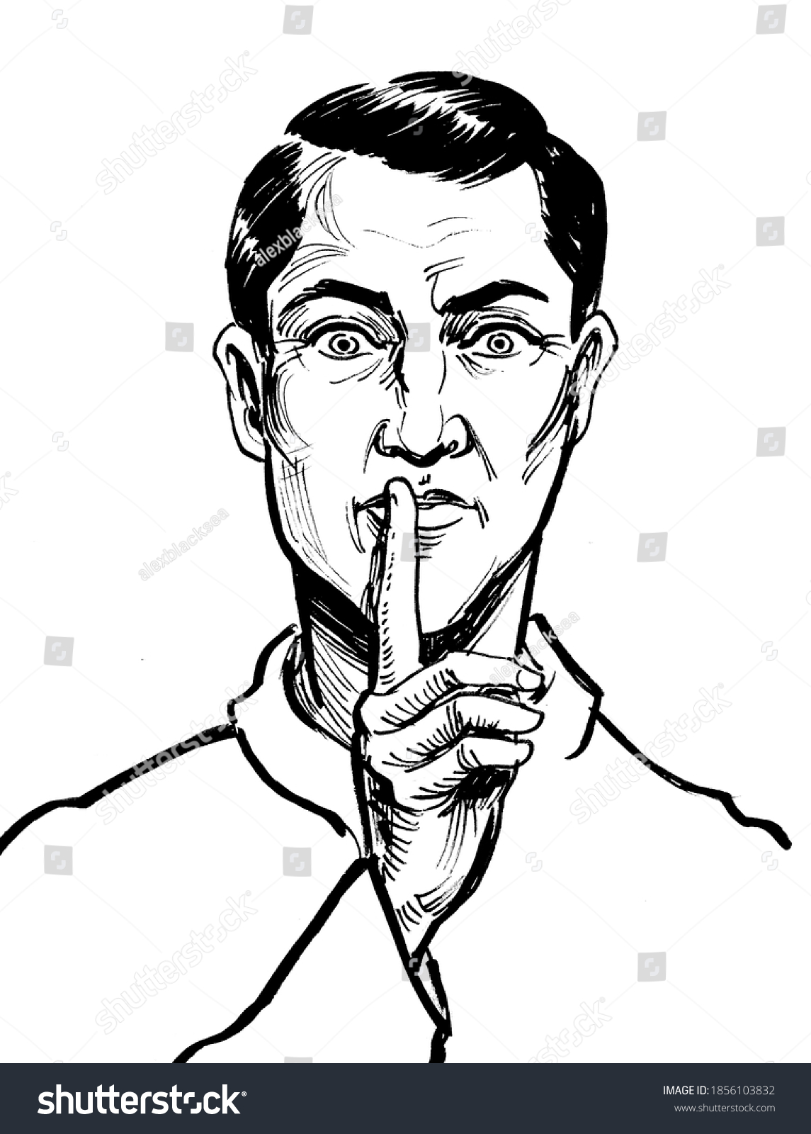 Silence Gesture Ink Black White Drawing Stock Illustration 1856103832