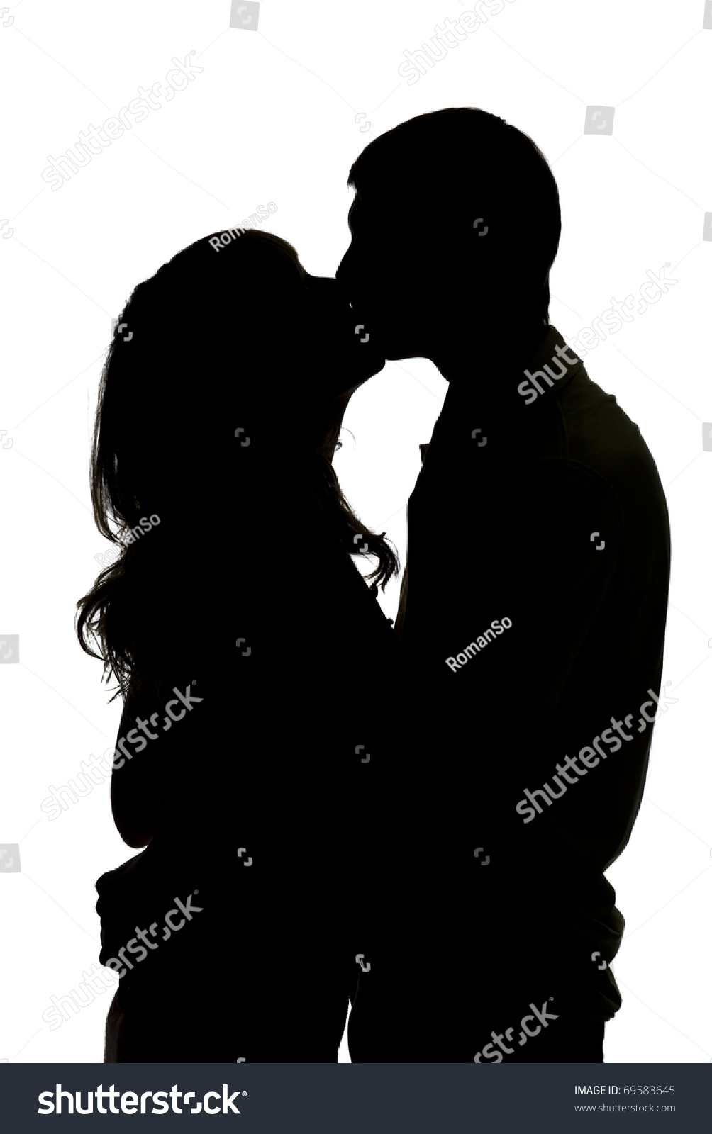 Silhouette Happy Couple Holding Kissing Each Stock Photo (Edit Now