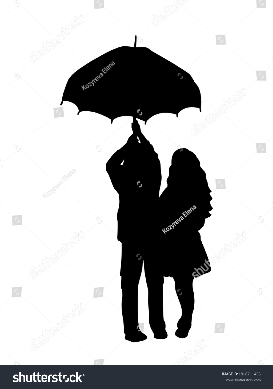 Silhouette Boy Holding Umbrella Over Girl Stock Illustration 1898711455