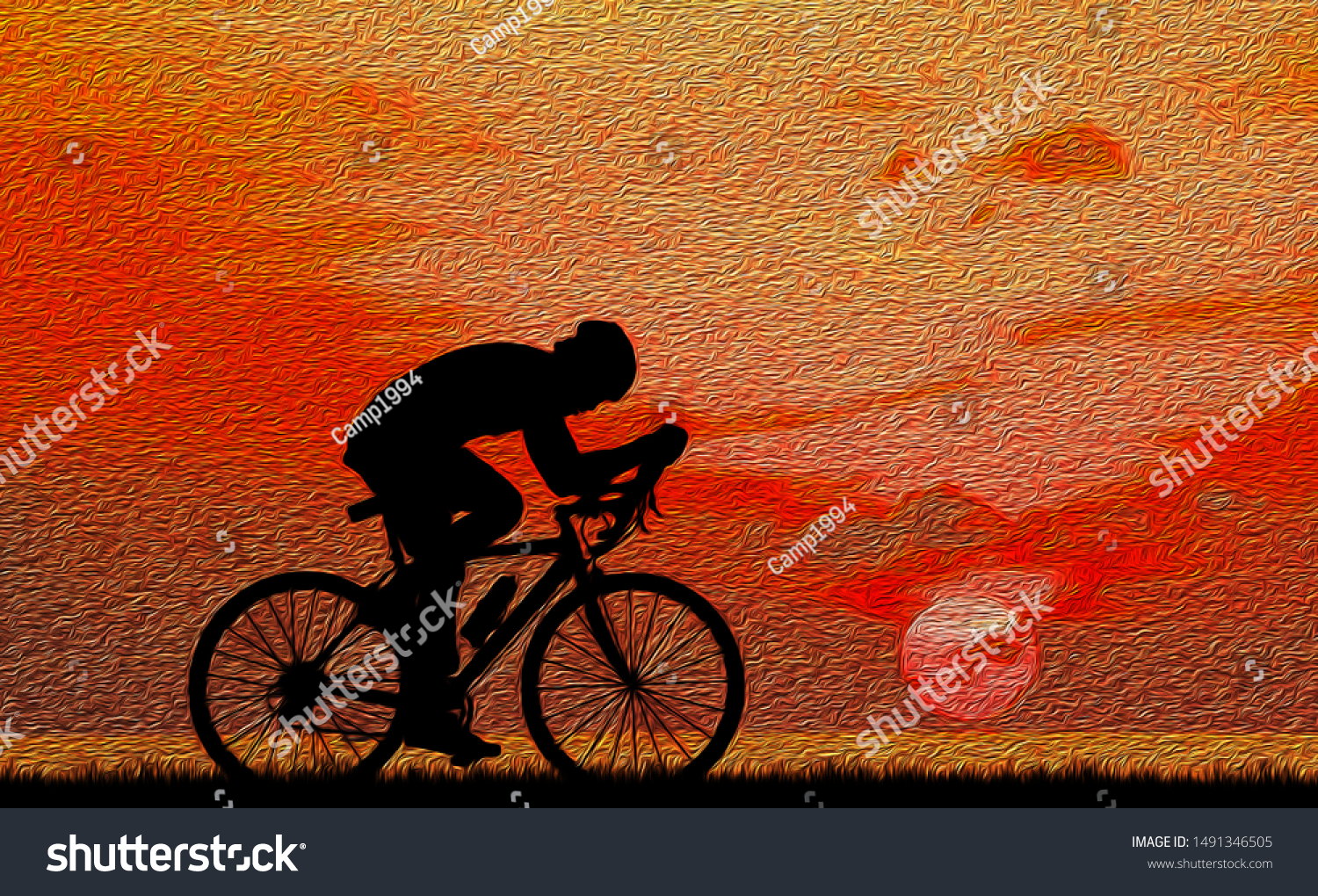 cycling oil painting