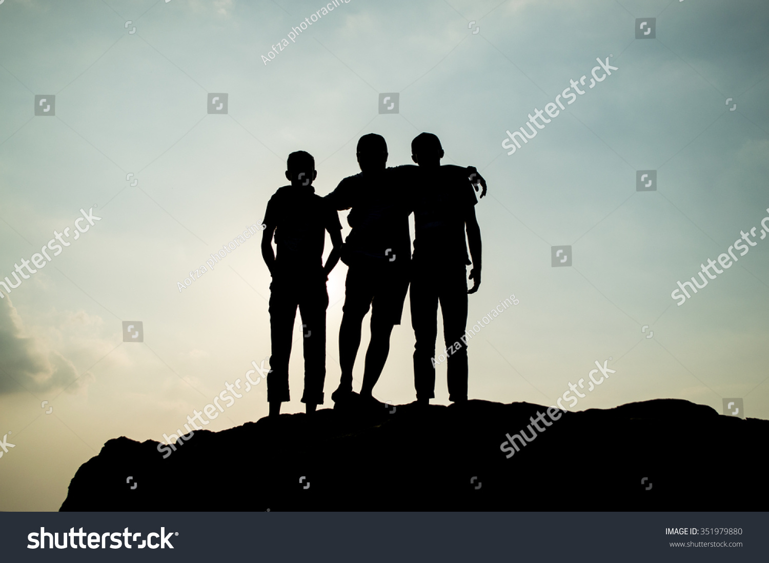 Silhouette Friends People On Beach Nature Stock Image