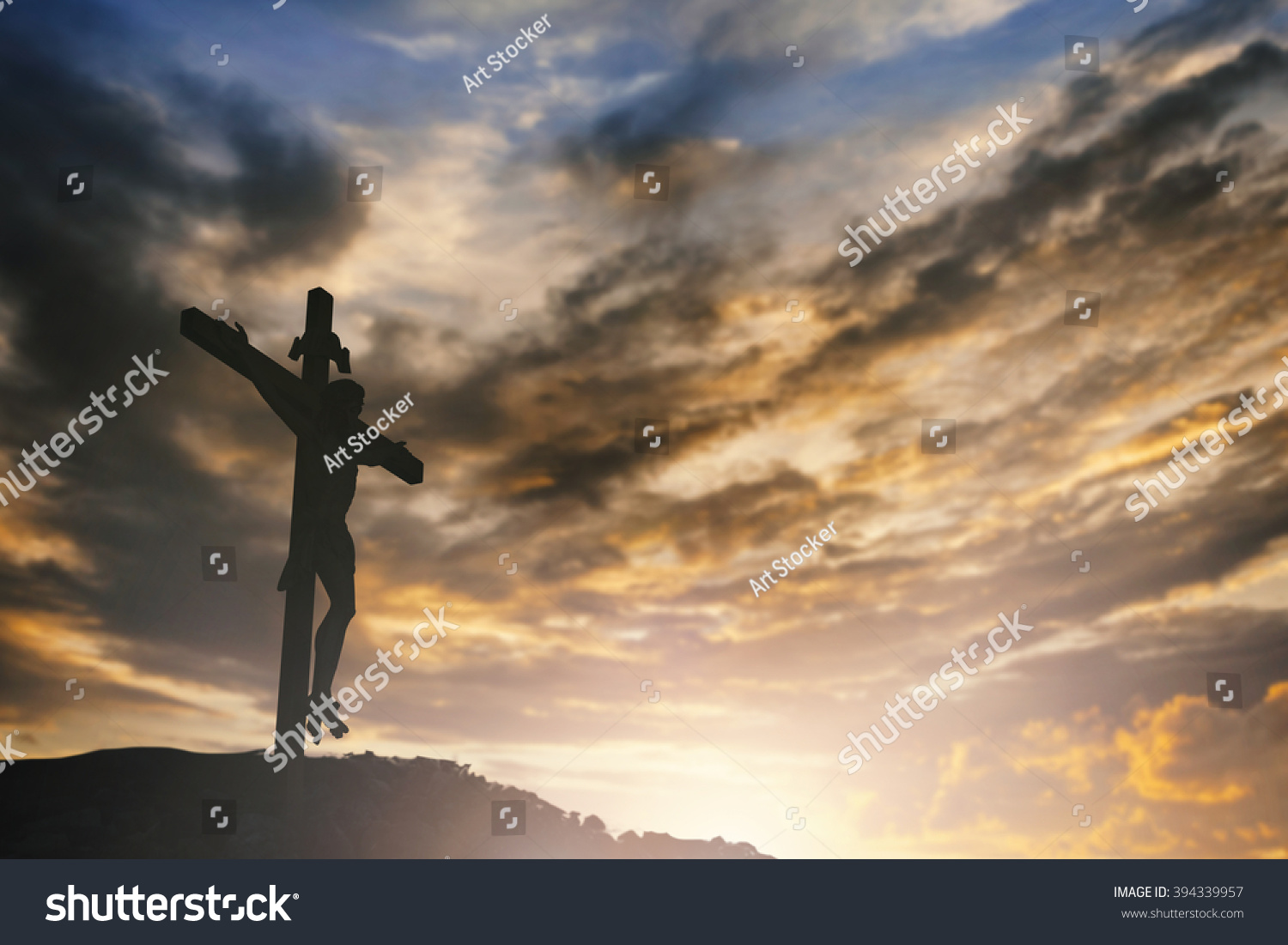 Silhouette Jesus Christ On Cross Background Stock Photo 394339957