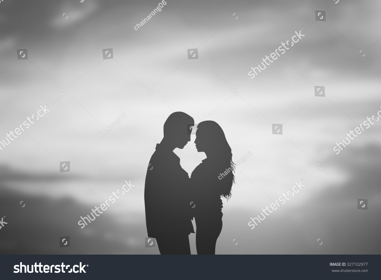 Silhouette Lover Couple Over Natural Backgrounds At The Beach :Black ...