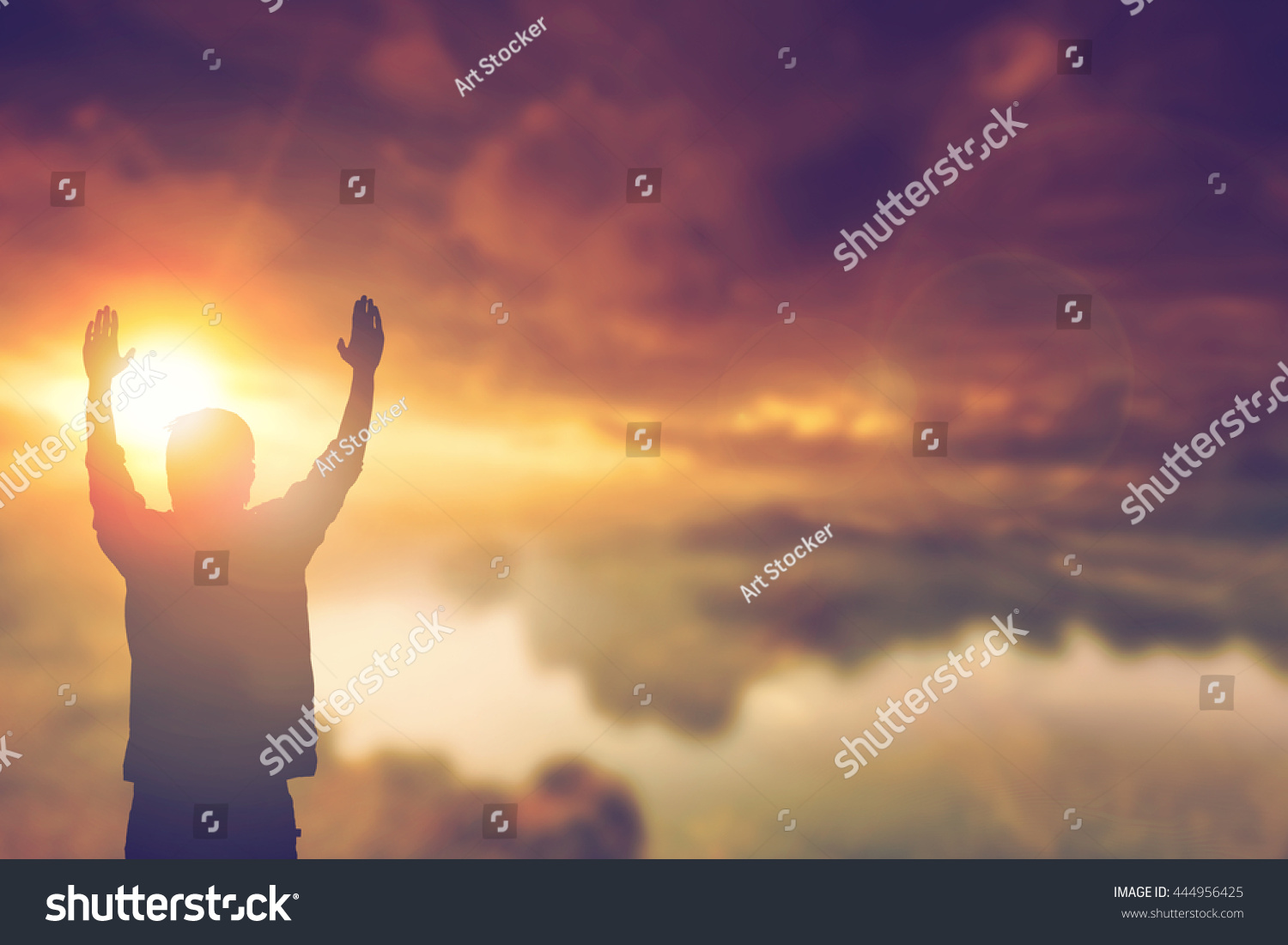 Silhouette Man Hands Rise On Beautiful Stock Photo 444956425 | Shutterstock