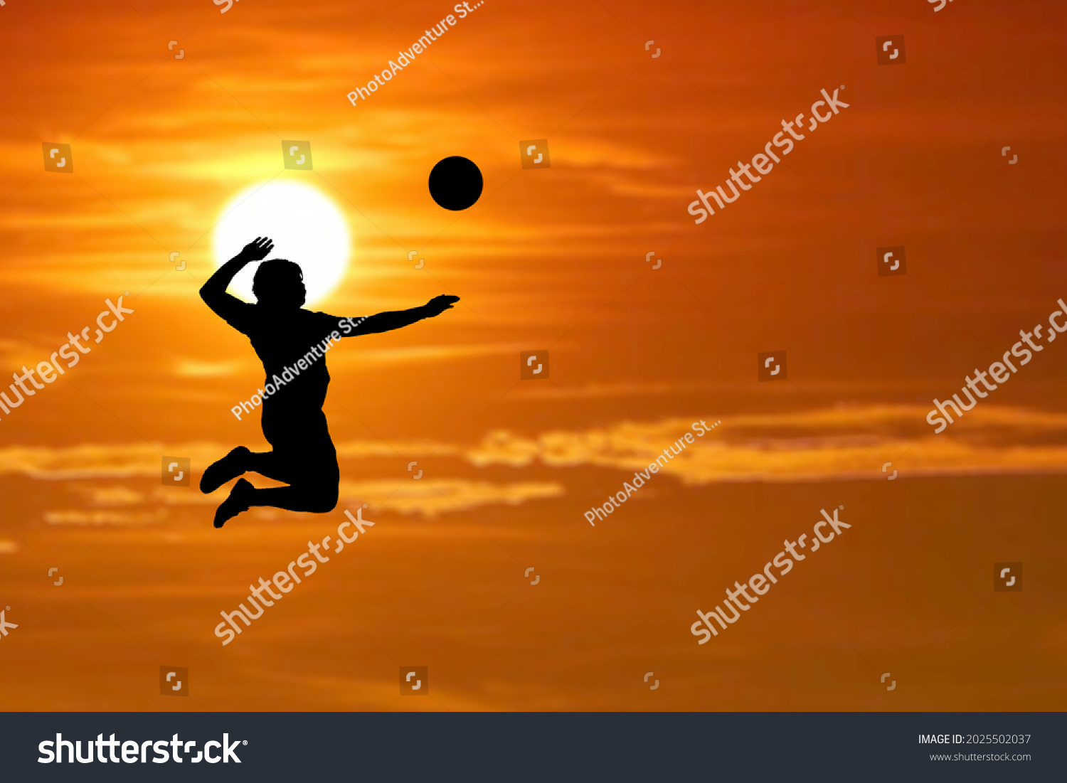 Silhouette Beach Volleyball Player Jumping Hitting Stock Photo ...