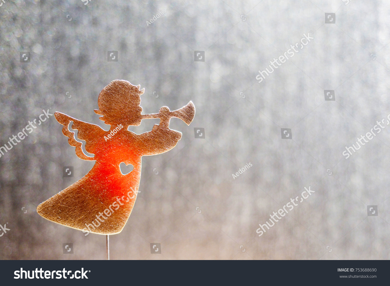 Silhouette Christmas Angel Trumpet Burning Heart Stock Photo Edit Now