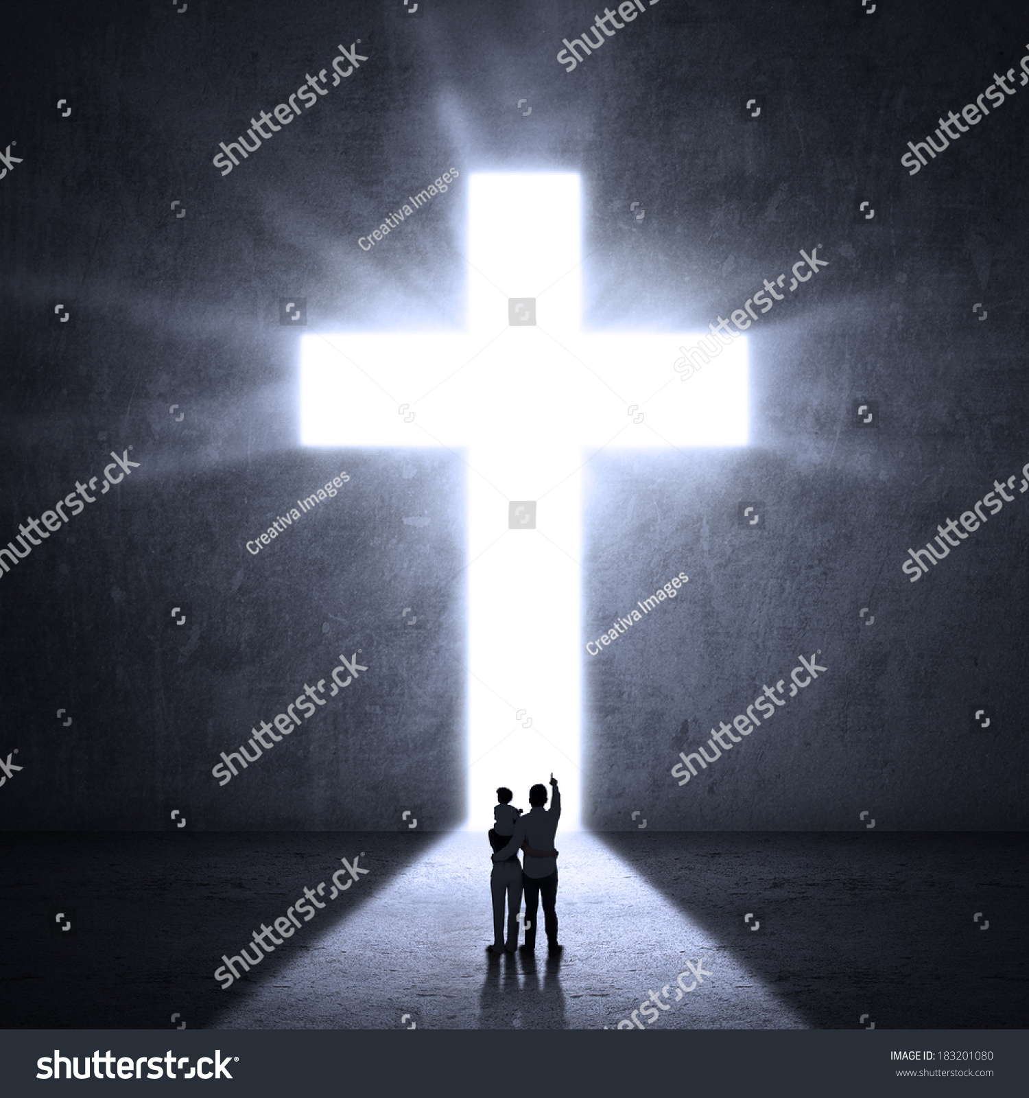 Silhouette Family Looking Cross Jesus Stock Photo 183201080 - Shutterstock