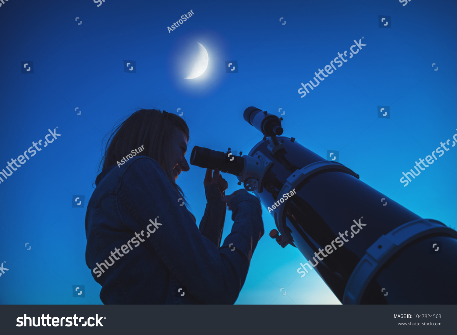 Silhouette Girl Telescope Moon On Sky Stock Photo 1047824563 | Shutterstock