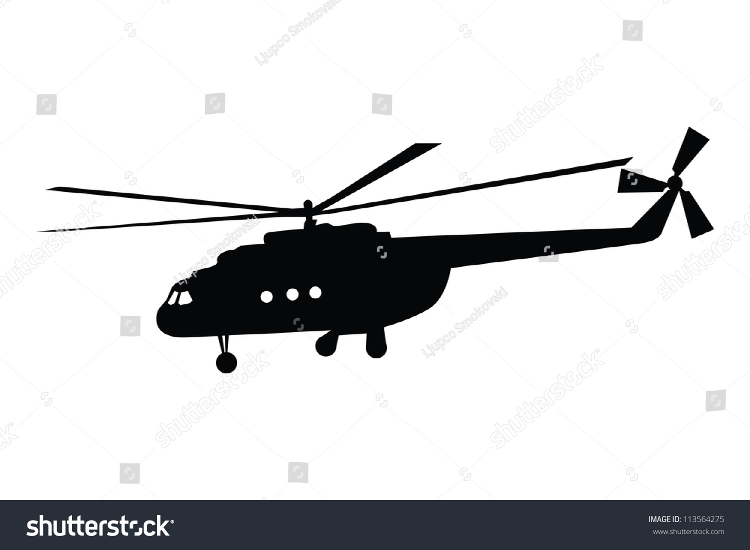 Silhouette Of A Helicopter In Flight Isolated On White Background Stock ...