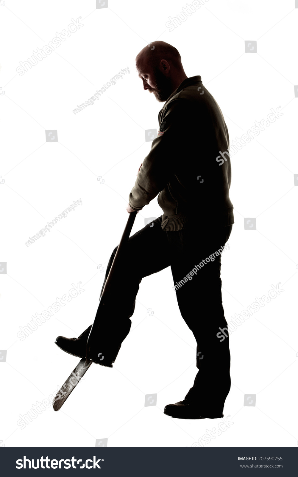 Digging With Shovel Silhouette On White Silhouette Digging Shovel On Isolated Stock Photo