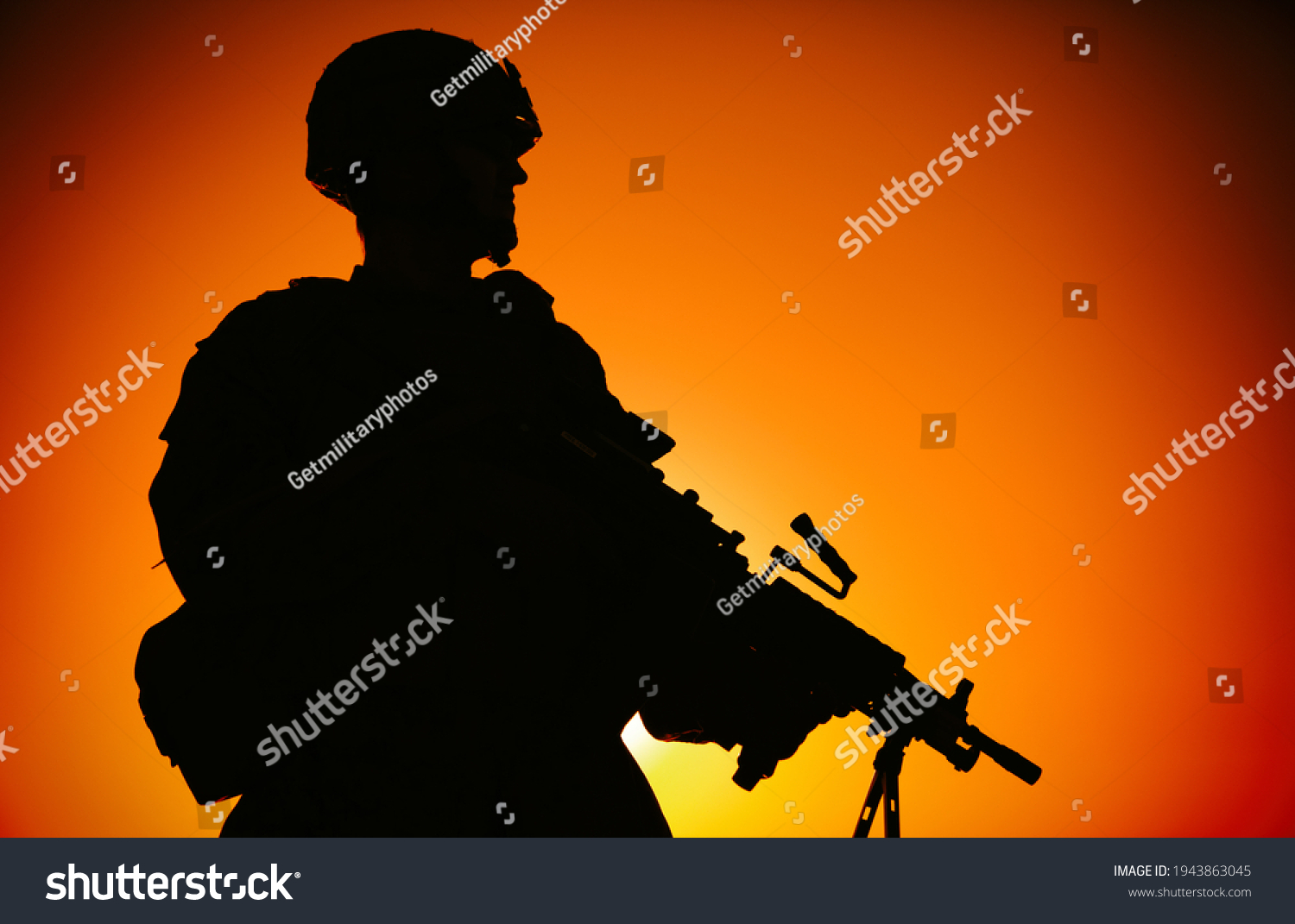 Silhouette Army Infantry Soldier Commando Combat Stock Photo 1943863045