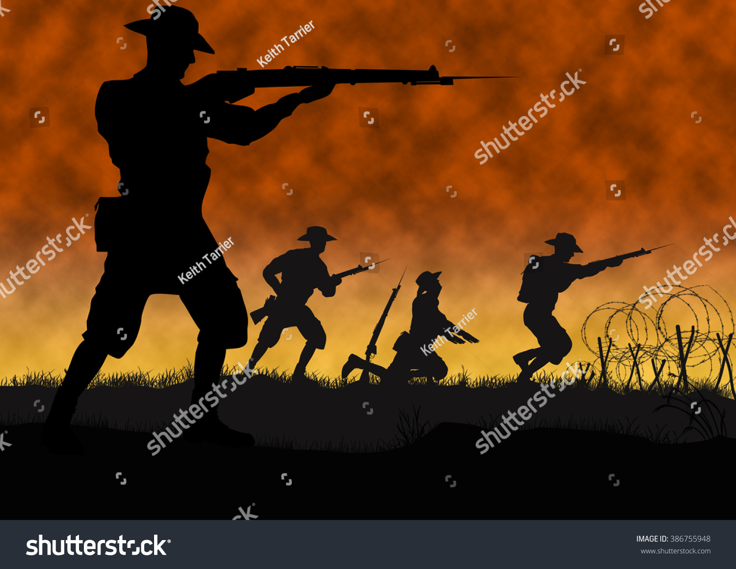 Silhouette Australian New Zealand Anzac Soldiers Stock Illustration ...