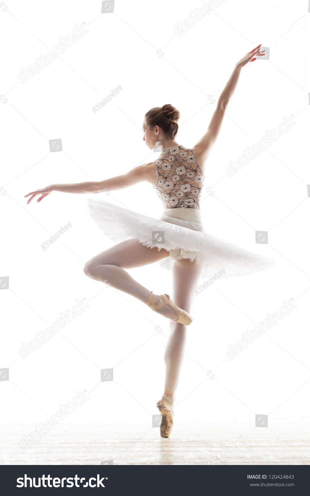 Silhouette Of Ballerina In Classical Tutu In The White Studio Stock ...