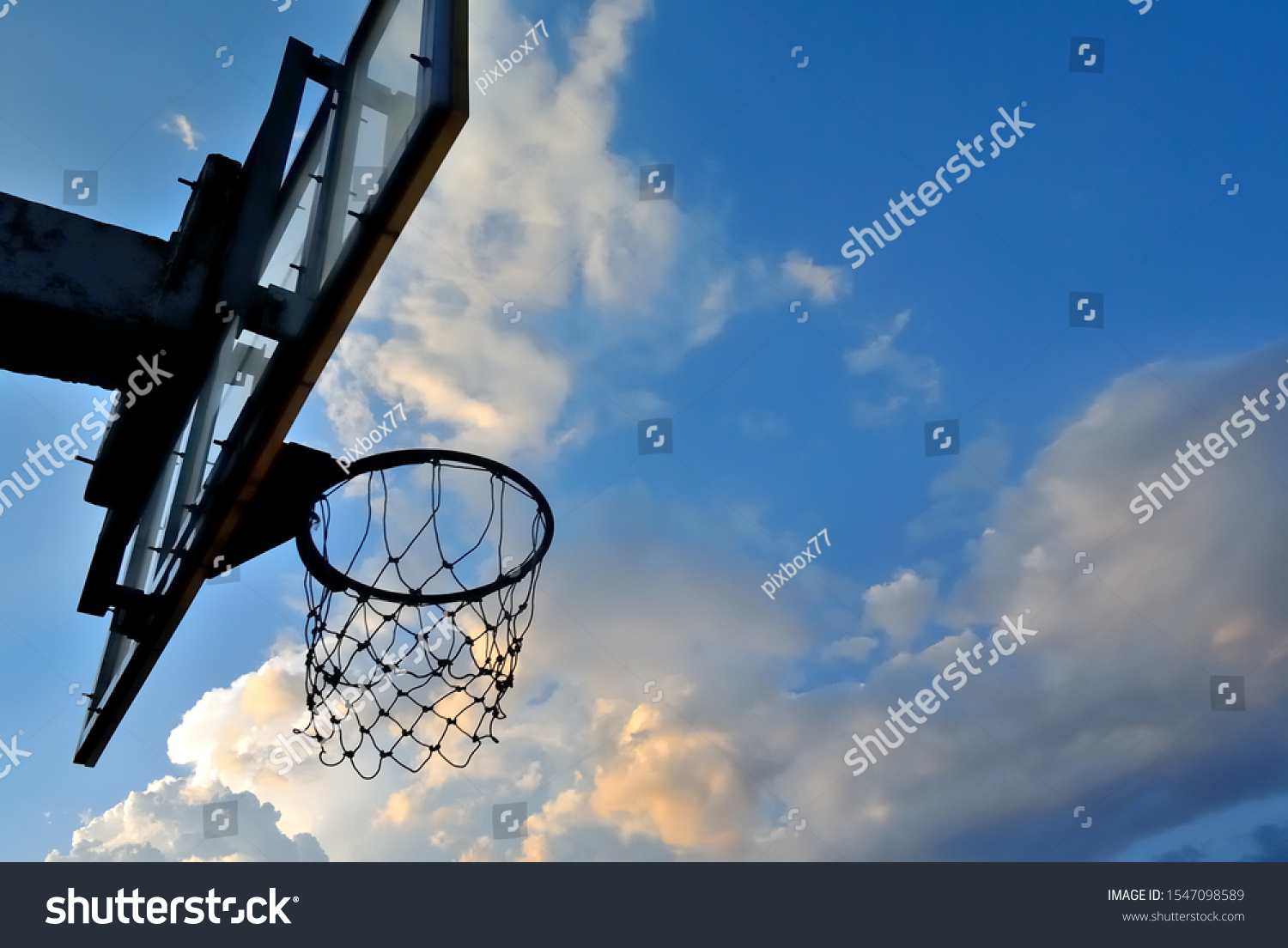 Silhouette Basketball Hoop Clouds Blue Sky Stock Photo 1547098589