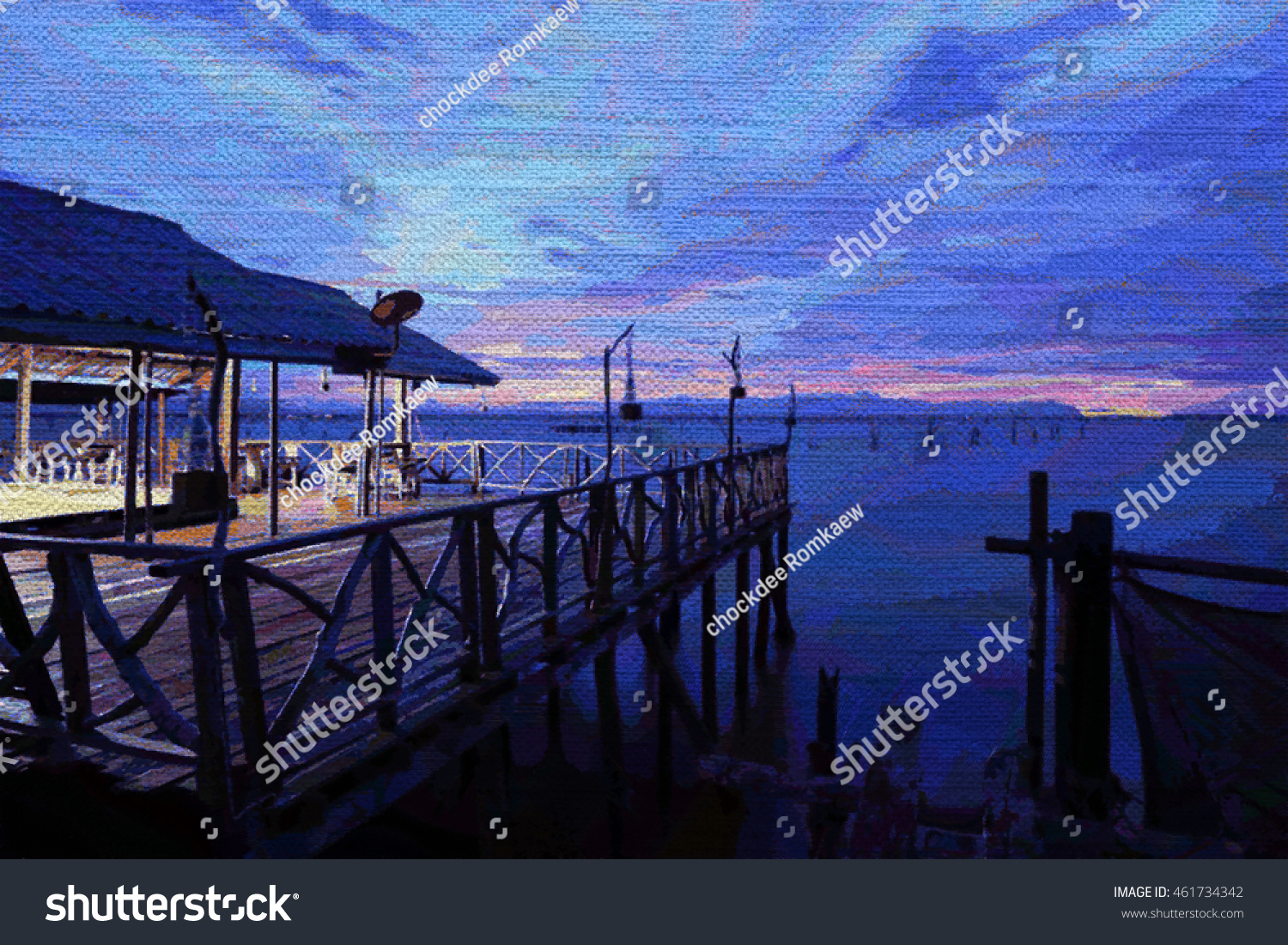 Silhouette Fishing House On Lake Sunset Stock Illustration