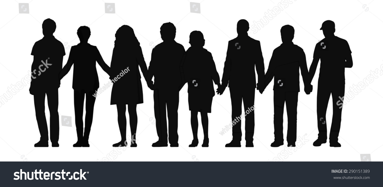 Silhouette Group People Holding Their Hands Stock Illustration 290151389