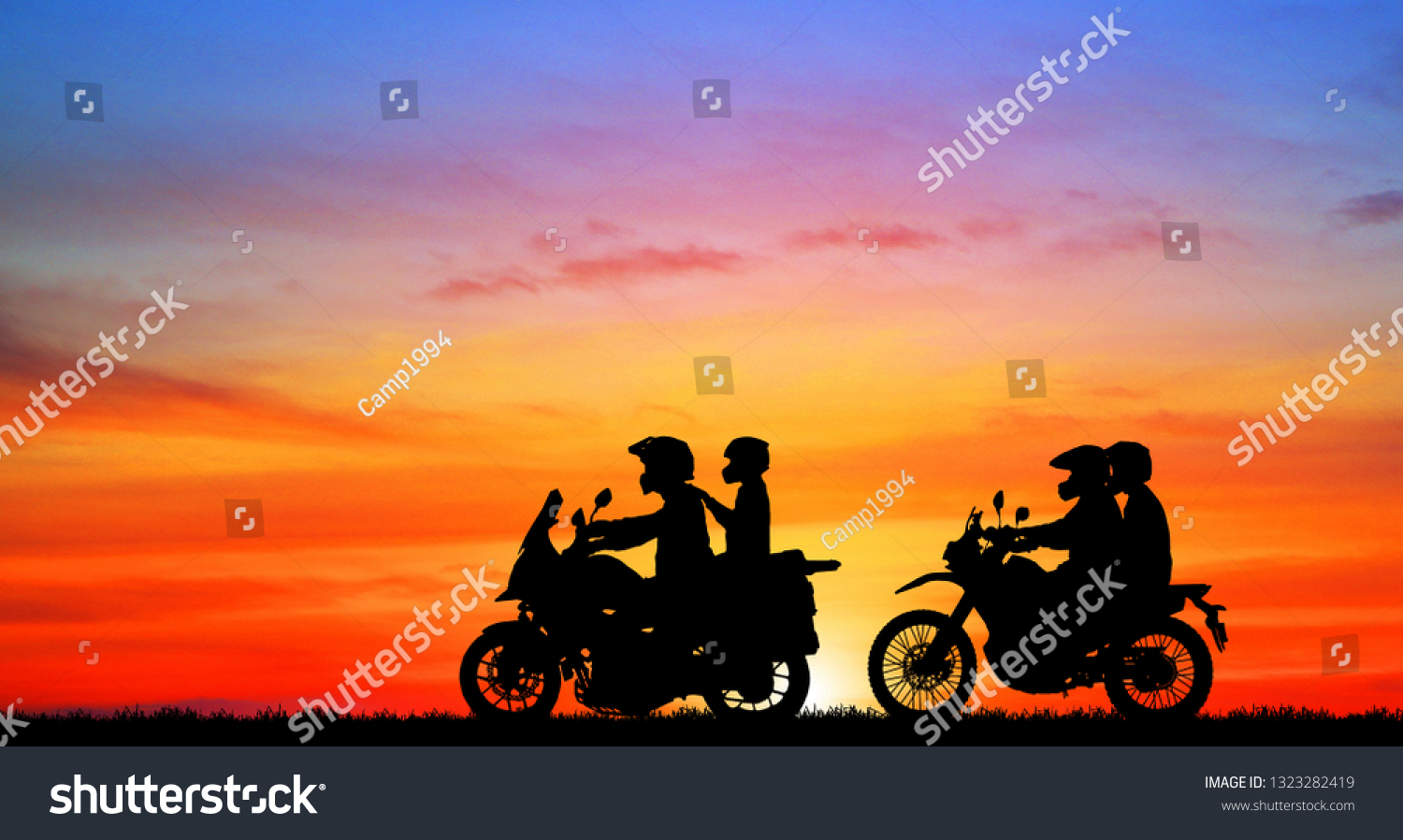 Silhouette Lover Couple Sunset Classic Motorcycle Stock Illustration Shutterstock