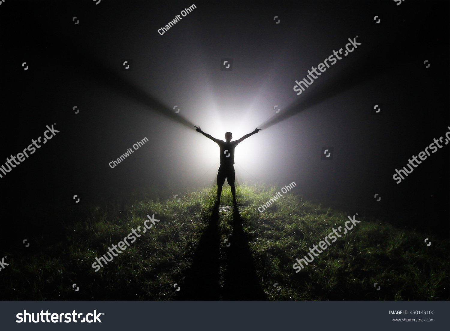 Silhouette Man Spreading Hand Light Back Stock Photo 490149100 ...