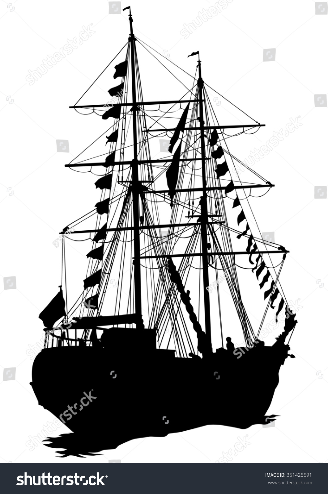 Silhouette Sailing Ship On White Background Stock Illustration ...