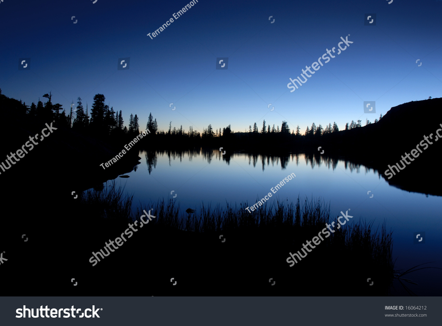 Silhouette Of Sierra Nevada Trees And Granite Dome Reflected In ...