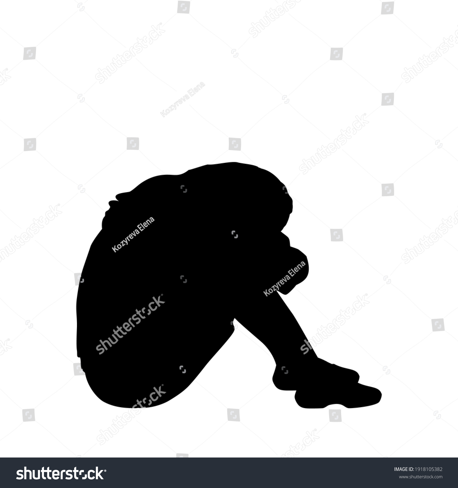 Silhouette Woman Sitting Hugging Her Knees Stock Illustration